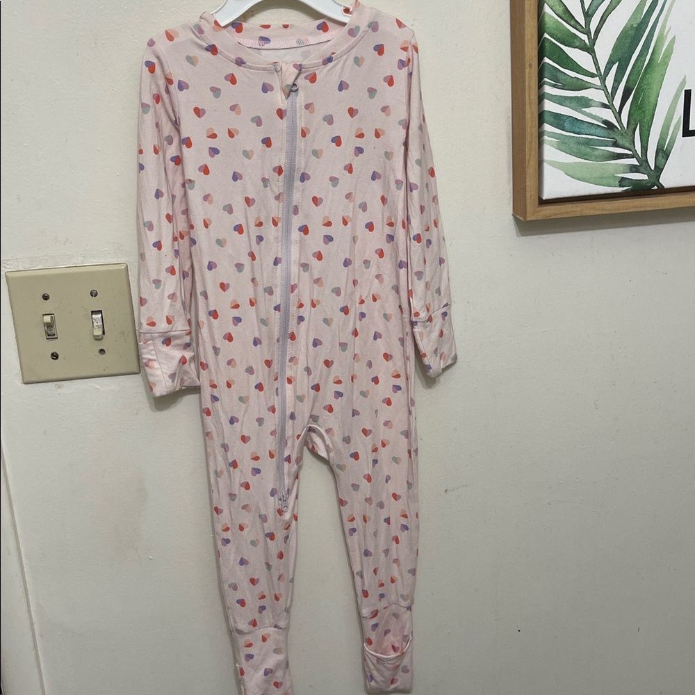 WILDBIRD Girls Sleeper Sz 12/18M Zip Up modal Pink Hearts